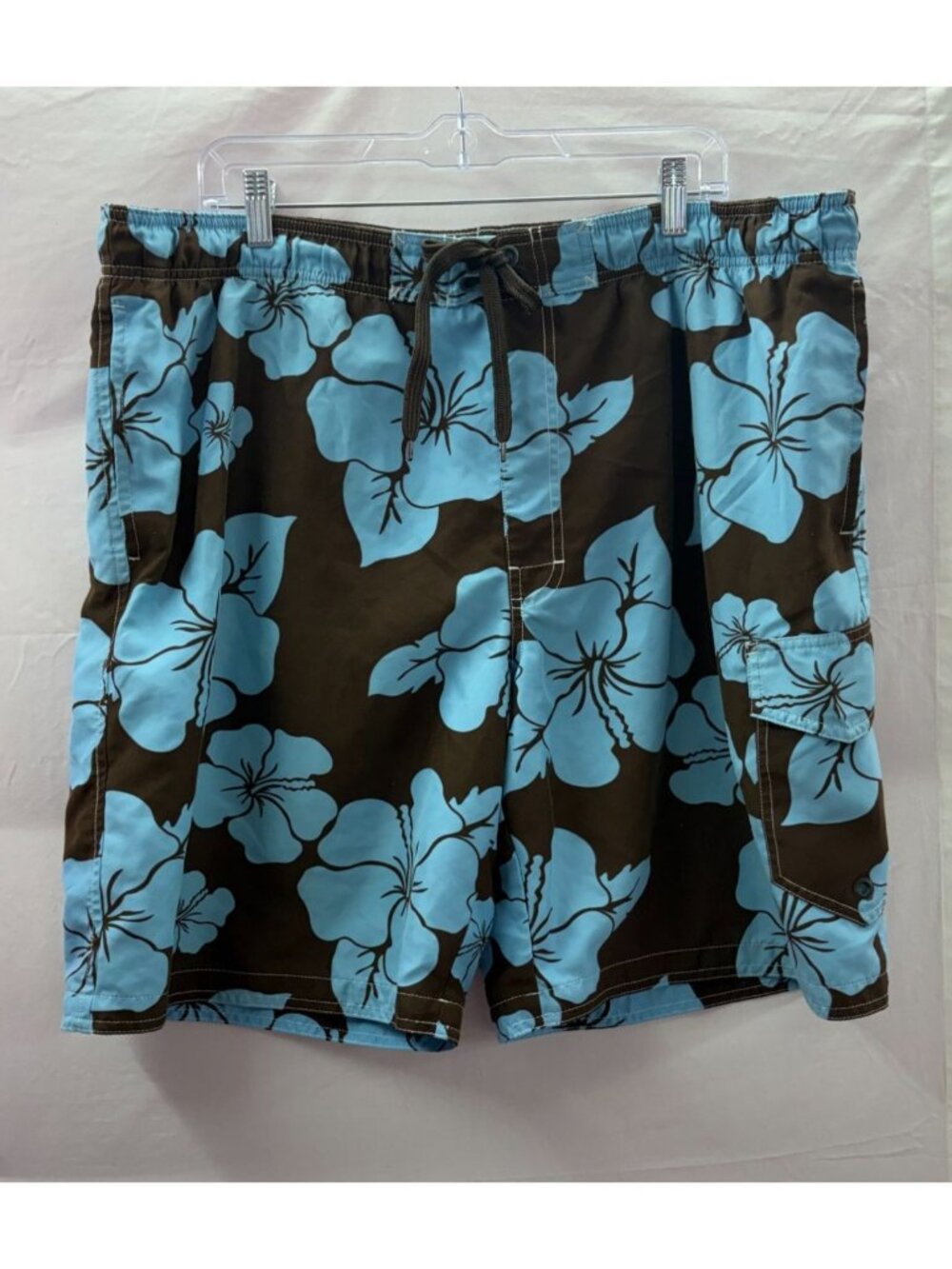 Sonoma Men's XL Brown w Blue Tropical Flowers Bermuda Swim Shorts